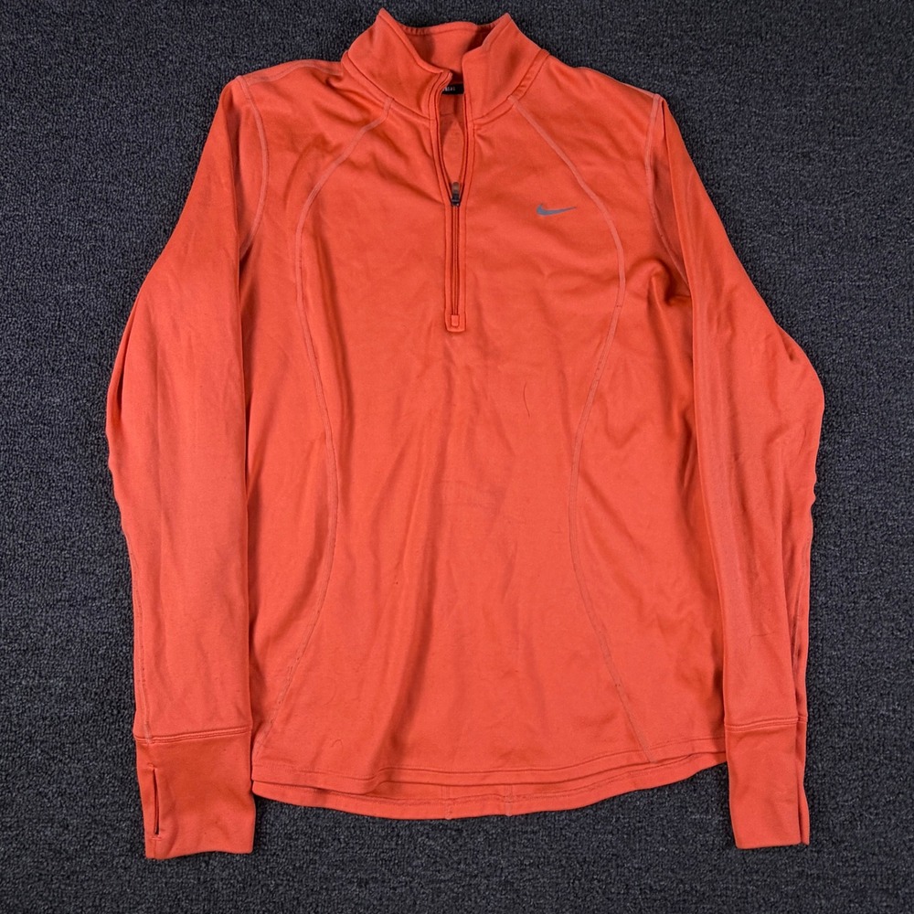 Nike Pullover Womens XL Dri-FIT Element Orange 1/4 Zip Thumbhole 648358-842 EUC